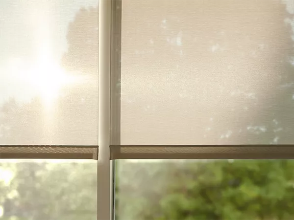 East-facing windows under direct morning sun. Motorized FlexShade window shades can be automated to deploy and protect occupants and belongings from heat and glare.