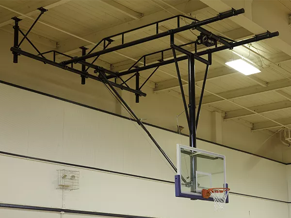 Ceiling-Suspended Basketball Backstop in the City of Milpitas Fitness Center, Milpitas, CA.