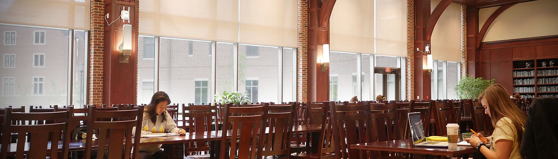 COUPLED MOTORIZED FLEXSHADE with INTELLIFLEX | Purdue University - Mullins Reading Room | Dealer: Triangle Window Fashions