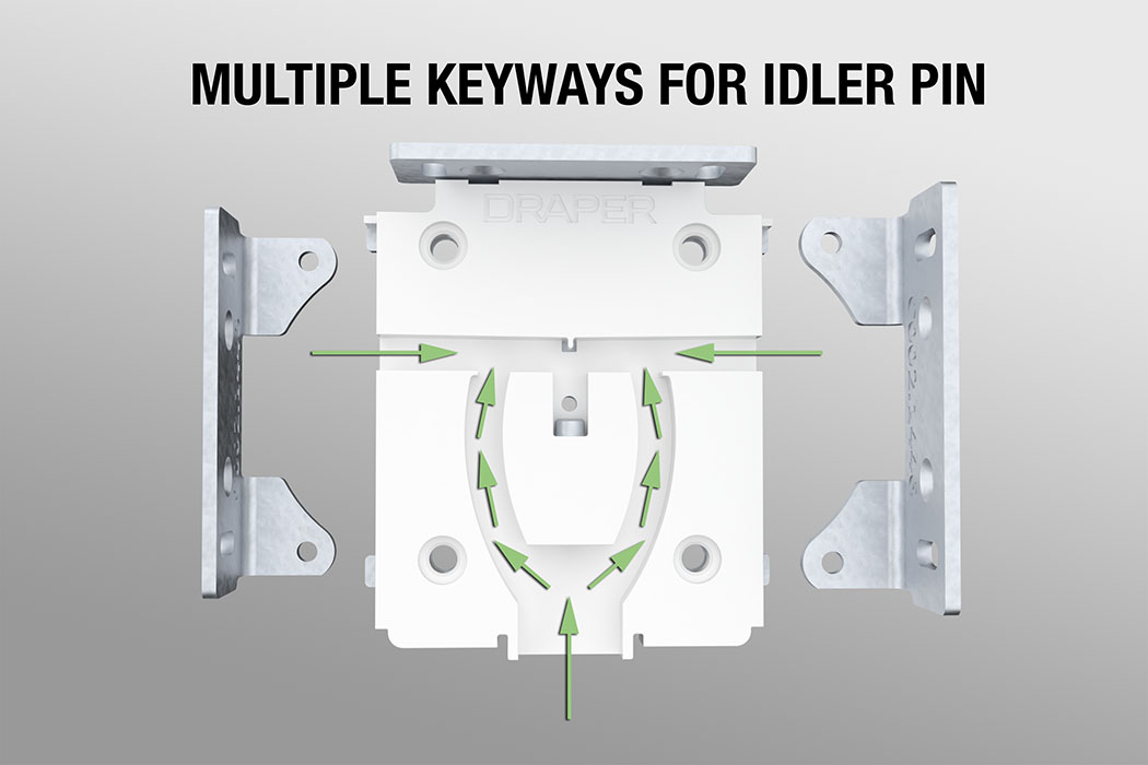 Multiple keyways on idler bracket make installation easy.