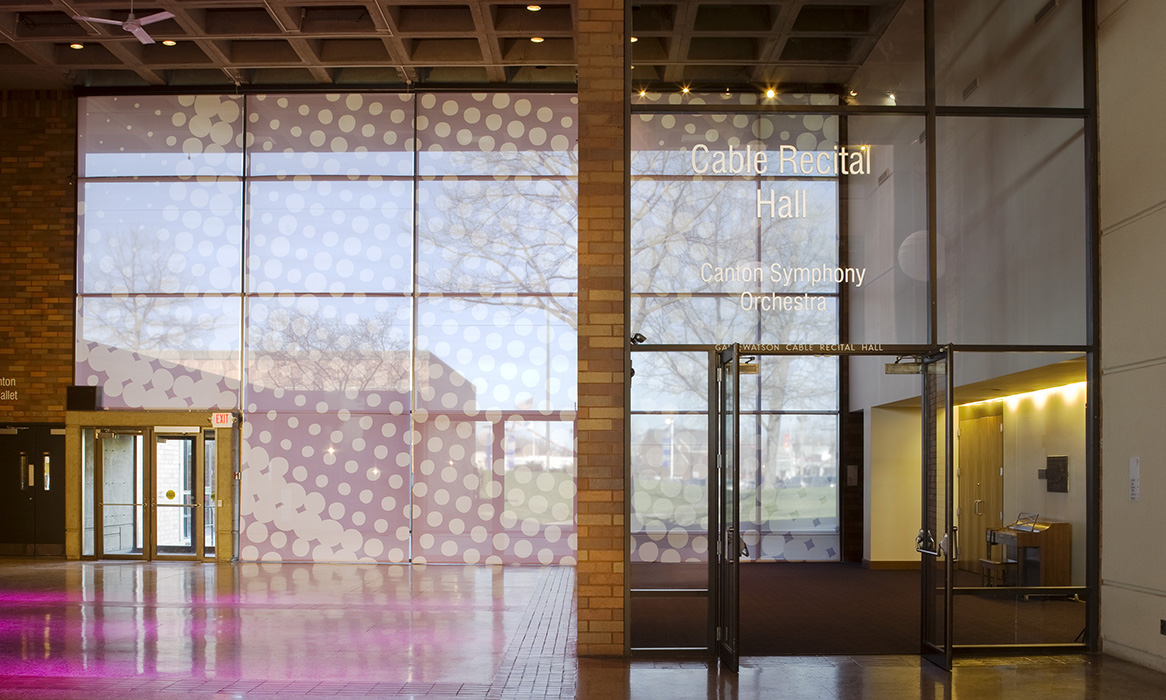 Digitally Printed FlexShade 2 window shades installed at Canton Cultural Center, Canton, OH. Photography © Jason Meyer.