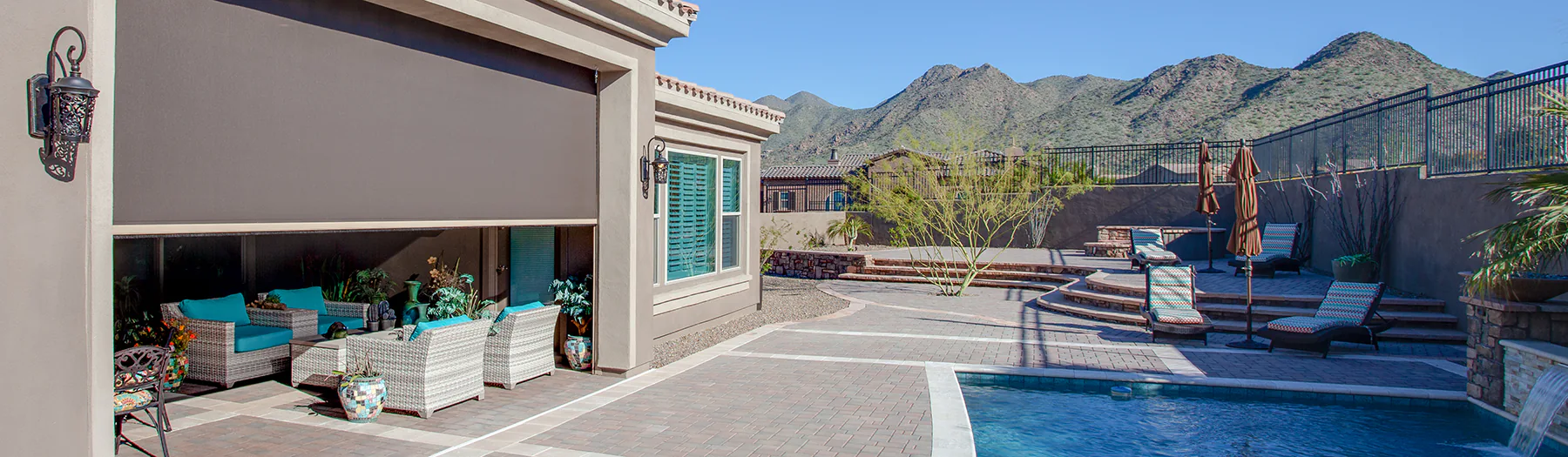 FlexShade ZIP XL outdoor shades installed at a Phoenix, AZ residence.